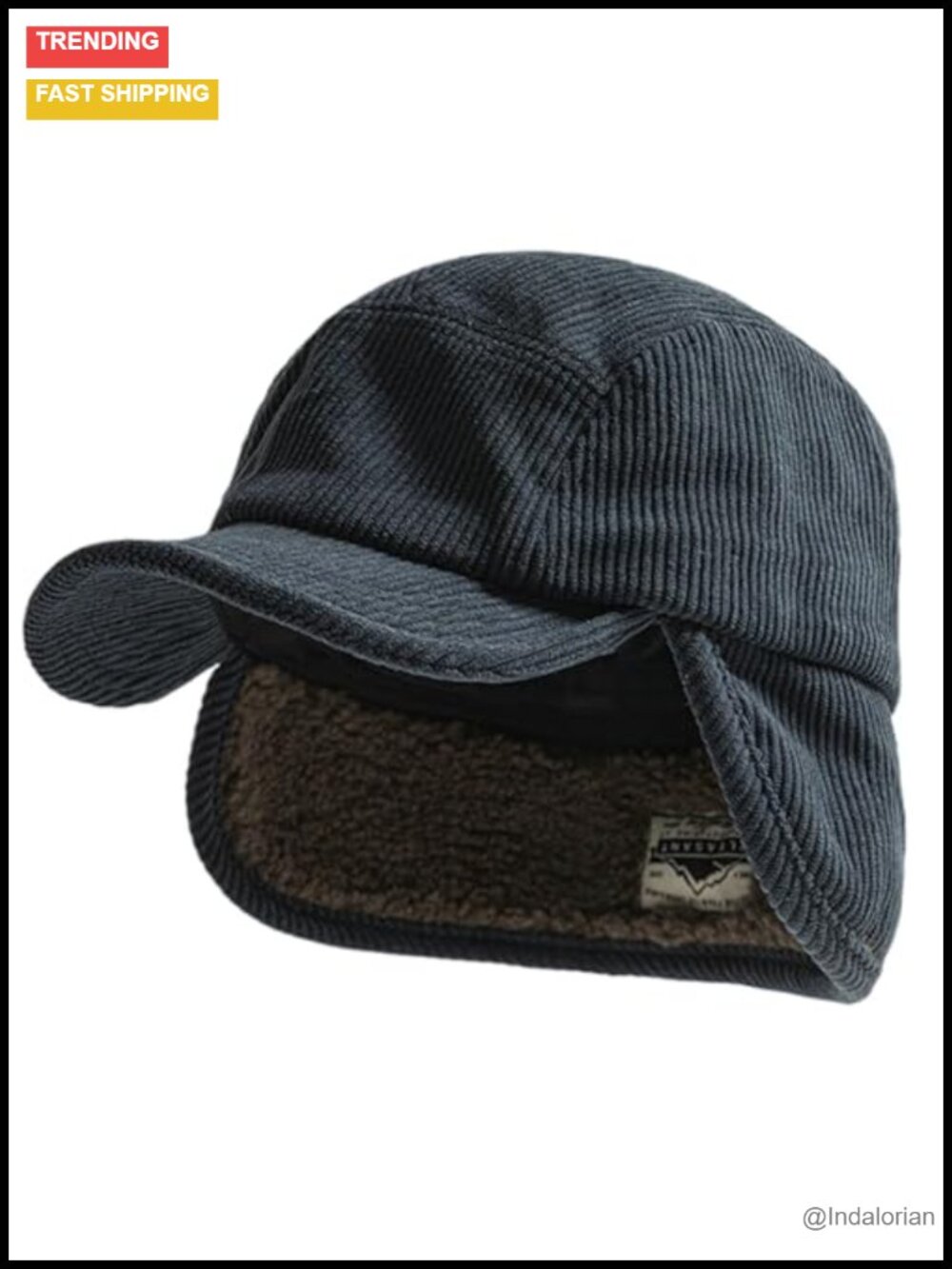 Corduroy Trapper Hat Unisex Ear Flaps Fleece Lined Winter Skull Cap